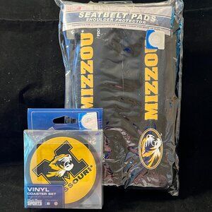 University of Missouri Fan Set-Coasters and Seat Belt Pads NWT OS